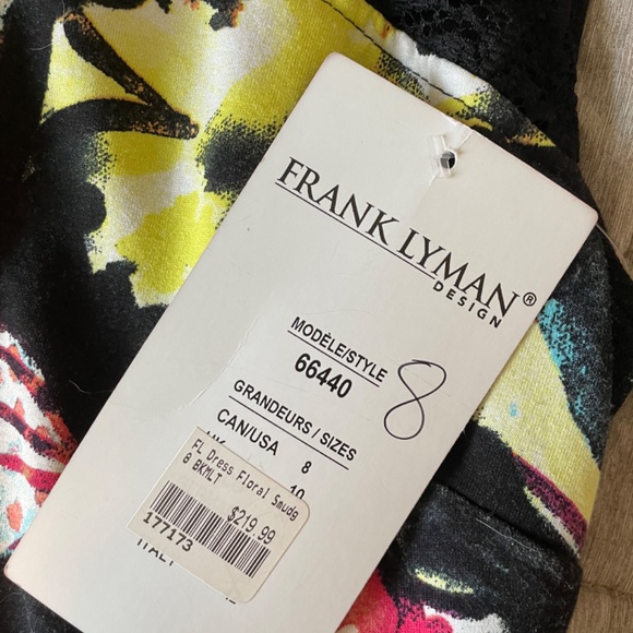 NWT Frank Lyman Colourful Cocktail Dress with Black Lace Detail (Sz 8) - Picture 2 of 11